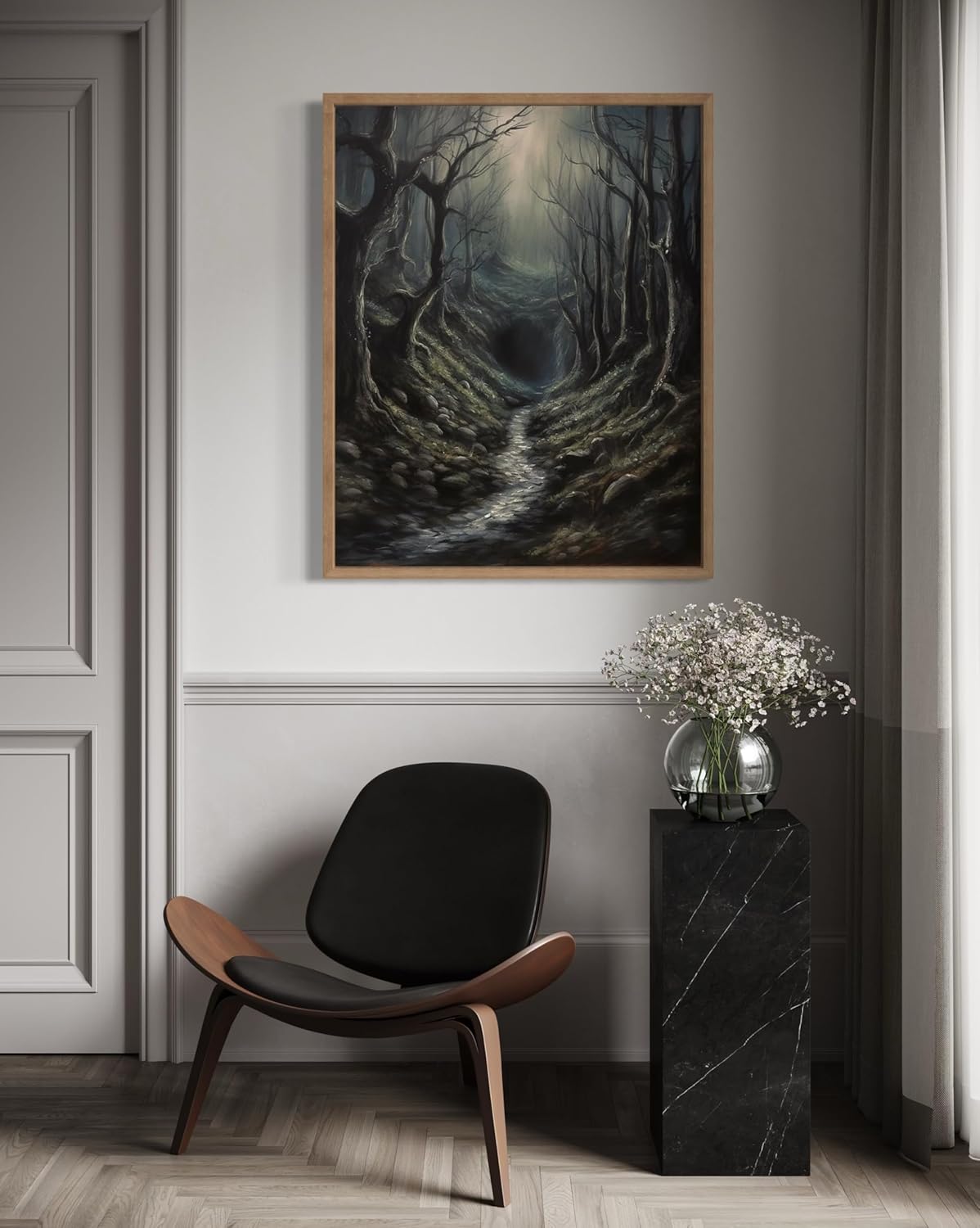 Dark Tunnel Poster Art Print, Halloween Scary Vintage Wall Art Academia Spooky Painting Decoration for Horror Prints, Gothic Posters Bedroom Decor 89 (Dark Tunnel, 11 x 14 inches, Wood Frame)