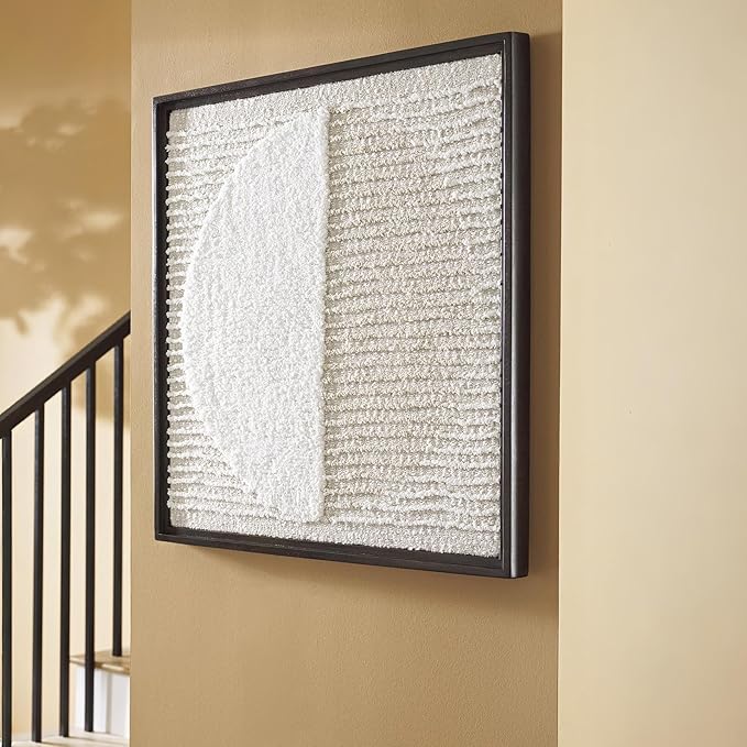 Signature Design by Ashley Bachard Minimalist Square Woven Geometric Wall Decor 30 x 30 Inches, Beige & White