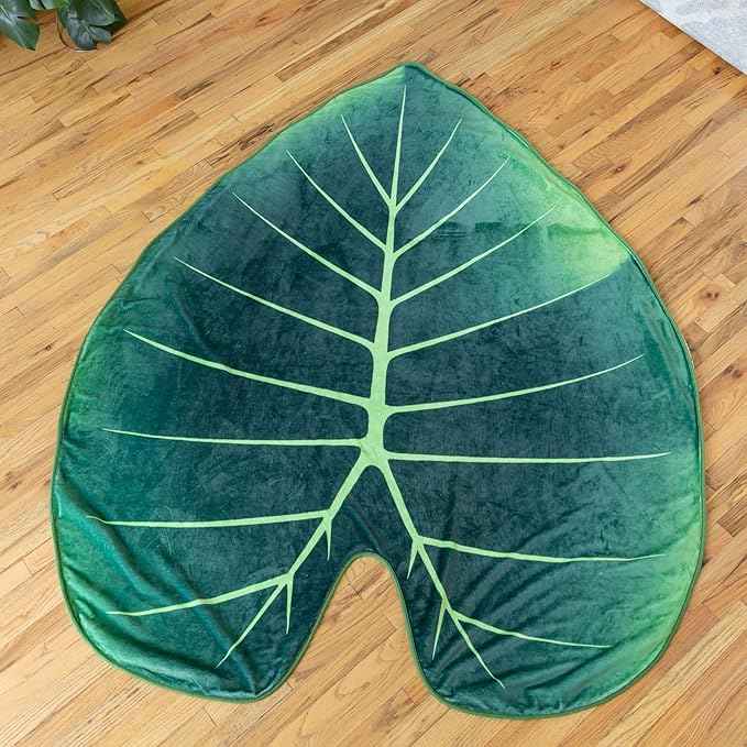 Green Philosophy Co. Regal Shield Alocasia Giant Leaf Shaped Blanket Monstera Flannel Throw Soft Cozy Breathable Lightweight and Decorative Leaves Design Gift for Plant Lovers Bed Sofa and Couch