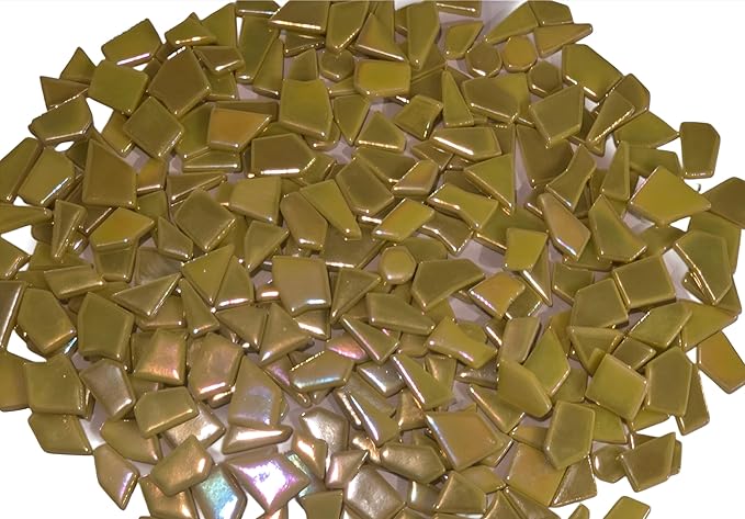Irregular Glass Mosaic Tiles Bulk 500g Glossy and Iridescent Mosaic Glass Tiles for DIY Projects and Arts and Crafts Solid Colors and Mixes (Iridescent Yellow)