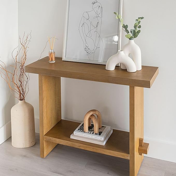 Nathan James Virgo Wood Accent Storage Console Sofa Table, for Entryway, Hallway or Living Room, Light Brown - Set of 2