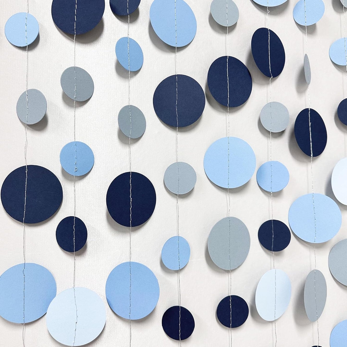 Dusty Blue Party Decorations Navy Blue Circle Dots Garland Gray Blue Hanging Paper Polka Dot Streamer for Wedding Baby Shower Engagement Bridal Shower Birthday Graduation Nautical Theme Party Supplies
