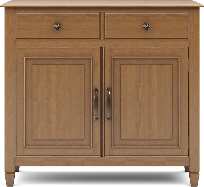 SIMPLIHOME Connaught 40-inch Wide Solid Wood Storage Cabinet in Light Golden Brown for Entryway, Living Room, Organizer for Hats, Gloves, Shoes, Keys, Slim Design, Traditional Style