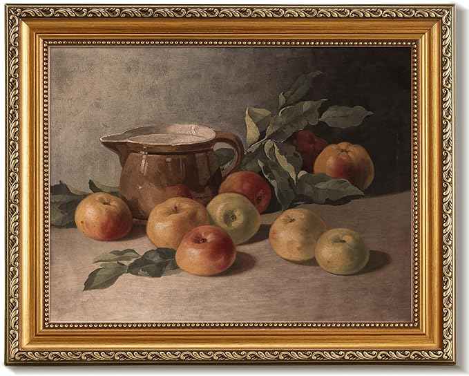 uniro Vintage Gold Framed Wall Art for Home Decor, Farmhouse Wall Decor Apple Still Life Canvas Artwork, Antique Fruit Wall Art Picture, Rustic Kitchen Art Prints Aesthetic Picture for Kitchen, Dining Desktop Decor- 12x16Inch