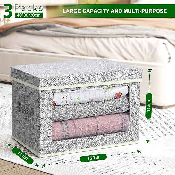 Storage Baskets, 4 Packs Large Storage Bins with Lids Window, Large Fabric Storage Baskets Bins for shelves