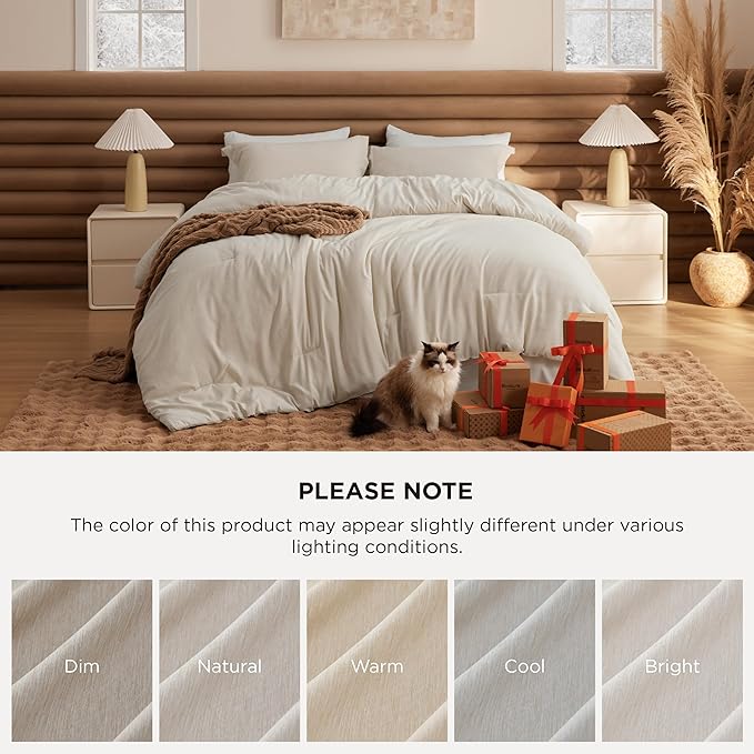 Bedsure California King Comforter Set - Beige Soft Bedding for All Seasons, Cationic Dyed Bed Set, 3 Pieces, 1 California King Size Comforter (104"x96") and 2 Pillow Shams (20"x36"+2")