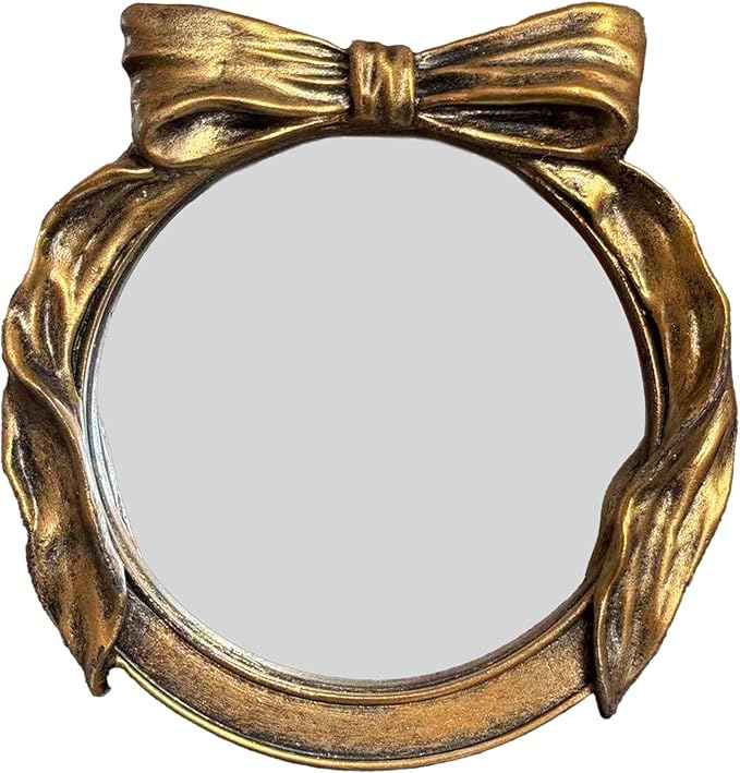 Vintage Round Vanity Desk Mirror - 6x6Inch Wall-Mounted & Tabletop Decorative Ornate Gold Accent Retro Makeup Mirror for Bedroom Dresser Living Room Bathroom Dorm Champagne Gold