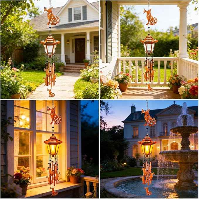 Dog Solar Wind Chimes for Outside, Birthday Gifts for Mom Women Grandma Mother's Day Memorial, 34-Inch Windchimes with Wind Spinner, Outdoor Hanging Solar Lights Waterproof Garden Decor Patio Yard