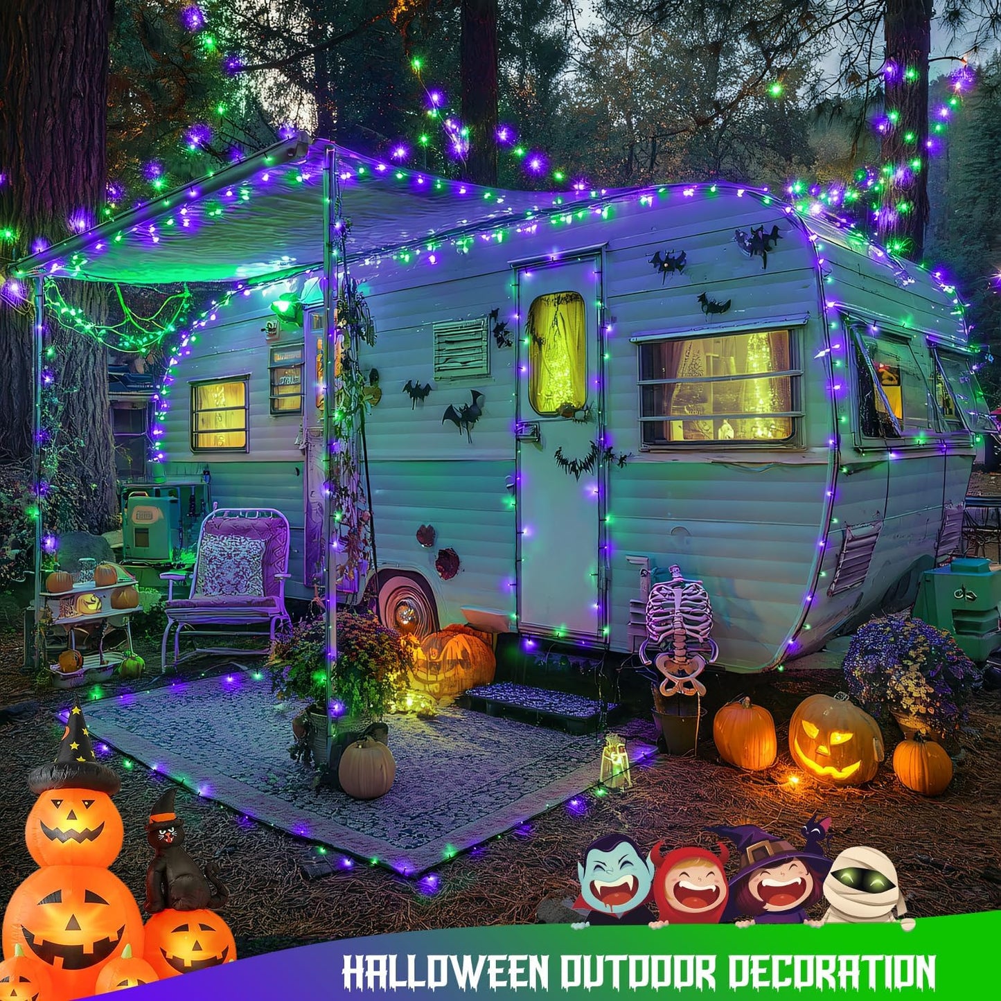 JMEXSUSS 200 LED Purple and Green Halloween Lights Plug in, 66ft Connectable Halloween String Lights,8 Modes Outdoor Waterproof Tree Light for Yard Outdoor Indoor Bedroom Garden Patio Decor