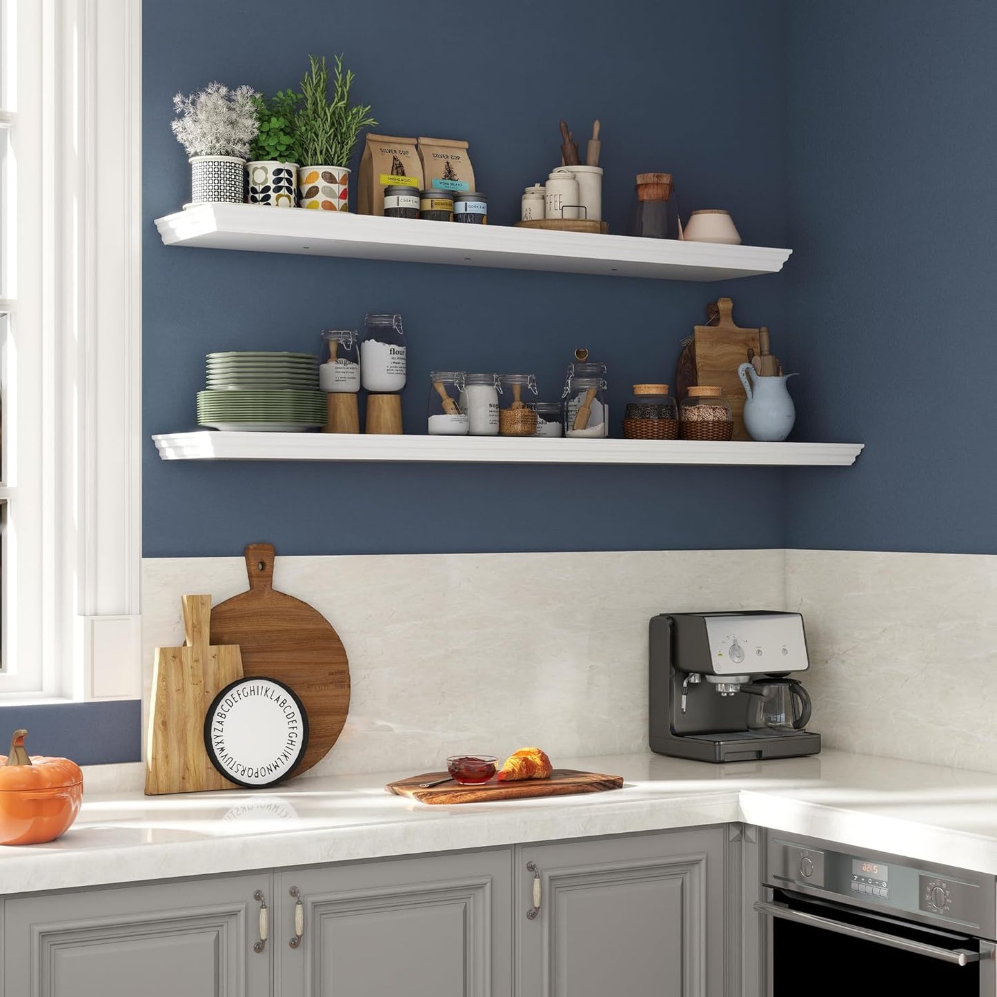 Floating Shelves for Wall, 48 Inch Long Wall Mounted White Hanging Shelf for Kitchen, Living Room, Office, Bedroom, Bathroom, Retro Vintage Wood Bookshelf for House Decor - Décor Diaries
