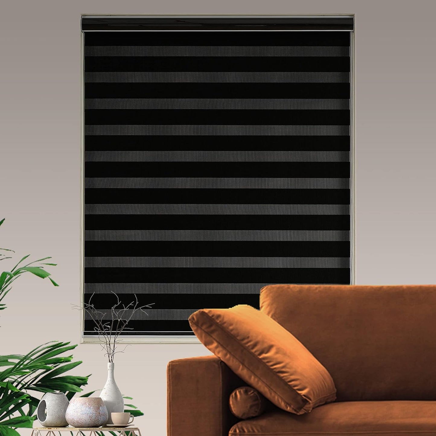 Blackout Zebra Blinds, Dual Layer Free-Stop, Room Darkening Zebra Shades, Blinds for Indoor Windows, Light Filtering Privacy Sheer Shade for Home(60" W X 72" H, Black)