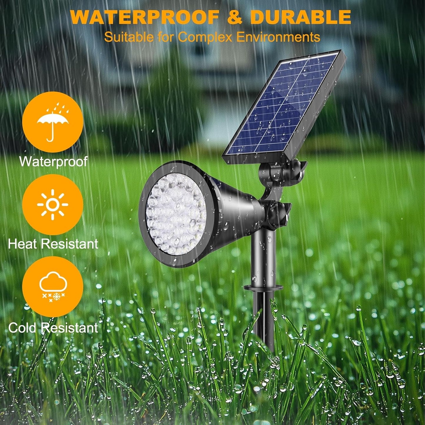 Solar Spotlight Outdoor Waterproof, 36 LED Outdoor Solar Lights with 2200mAh, 2-in-1 Wall or Ground Solar Flood Lights for Yard, Garden, Pathway, Auto On/Off Landscape Lighting- 4 Pack (Warm White)