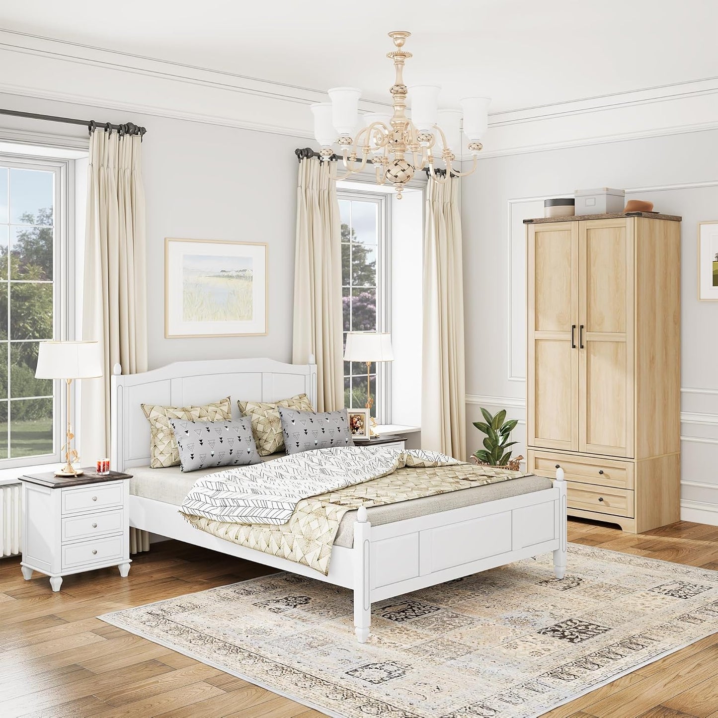 Brafab Wooden Armoire Wardrobe Closet with 2 Modern Doors, 71" Tall Freestanding Closet Wardrobe Cabinet with Drawers and Hanging Rail, Storage Cabinet with Shelve for Bedroom (Natural, 2 Doors) - Décor Diaries