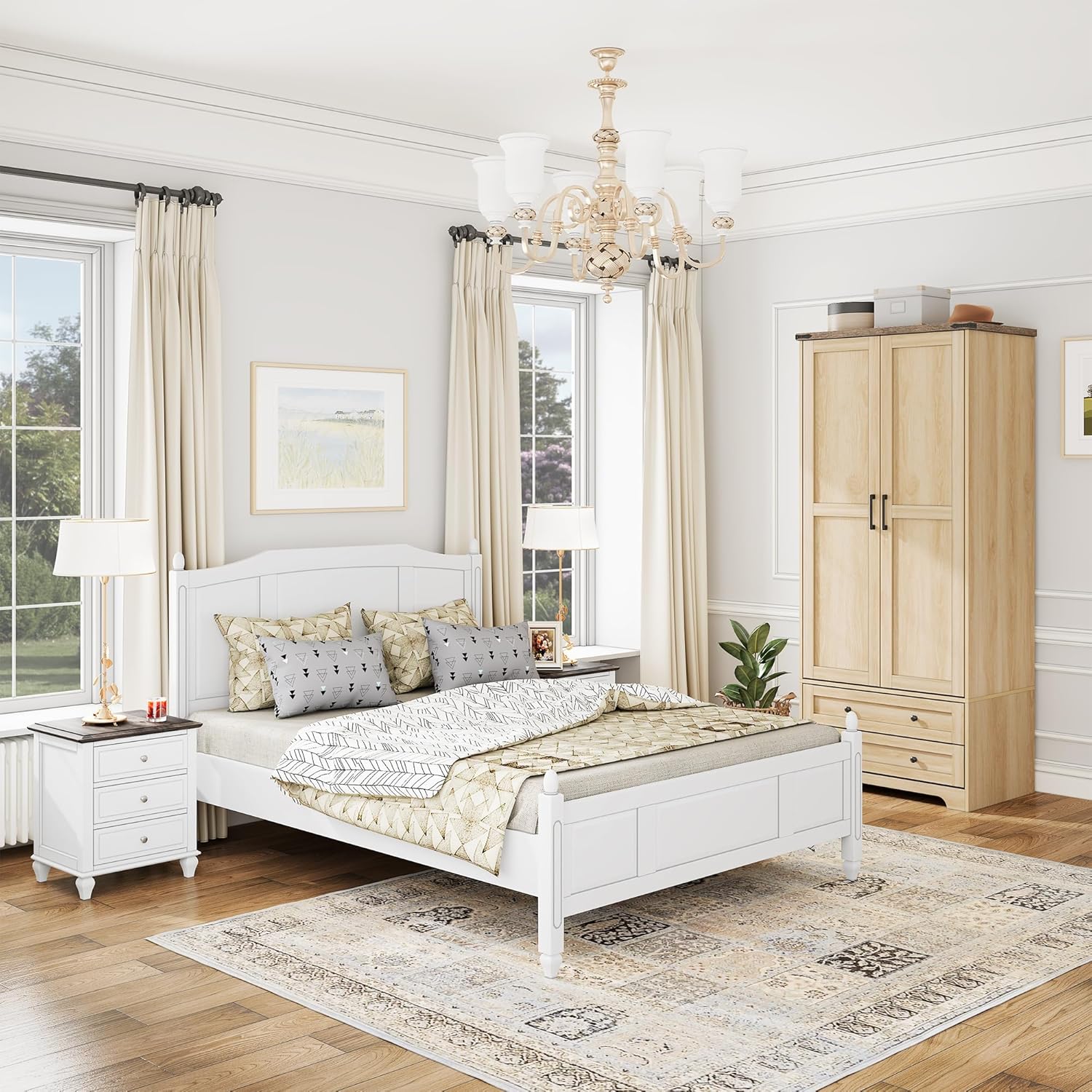 Brafab Wooden Armoire Wardrobe Closet with 2 Modern Doors, 71" Tall Freestanding Closet Wardrobe Cabinet with Drawers and Hanging Rail, Storage Cabinet with Shelve for Bedroom (Natural, 2 Doors) - Décor Diaries