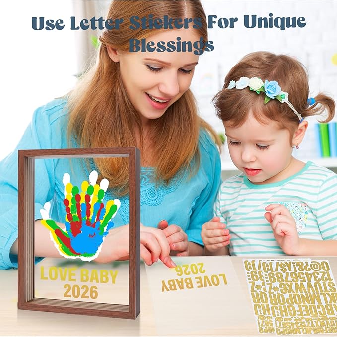 Bixinyo Family Handprint Kit - Baby Hand and Footprint Kit, Adoption Gifts, Family Gifts for Mom, New Parents, Mother's Day, Christmas, DIY Craft Keepsake Wooden Frame, 5 Non-Toxic Paints (Maroon)
