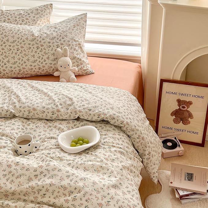 Vintage Garden Floral Comforter Set Full Size Fluffy Soft Microfiber Pink Floral Printed Bedding Comforter Set Cute Botanical Flower Comforter Full with 2 Pillowcases Boho Cottagecore Comforter Set