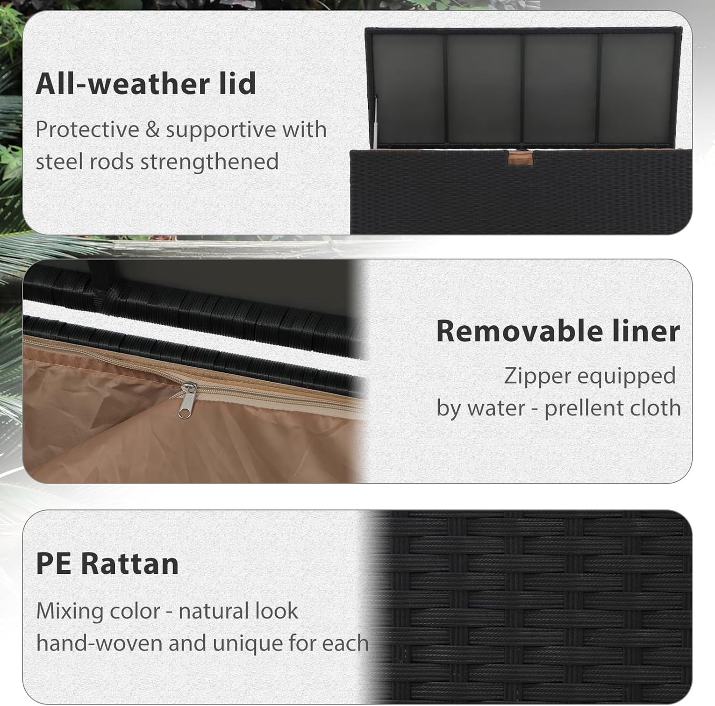 Super Patio Outdoor Patio Storage Box Waterproof, 120 Gallon Large Deck Box Wicker Storage Bin for Cushions, Garden Tools, Black