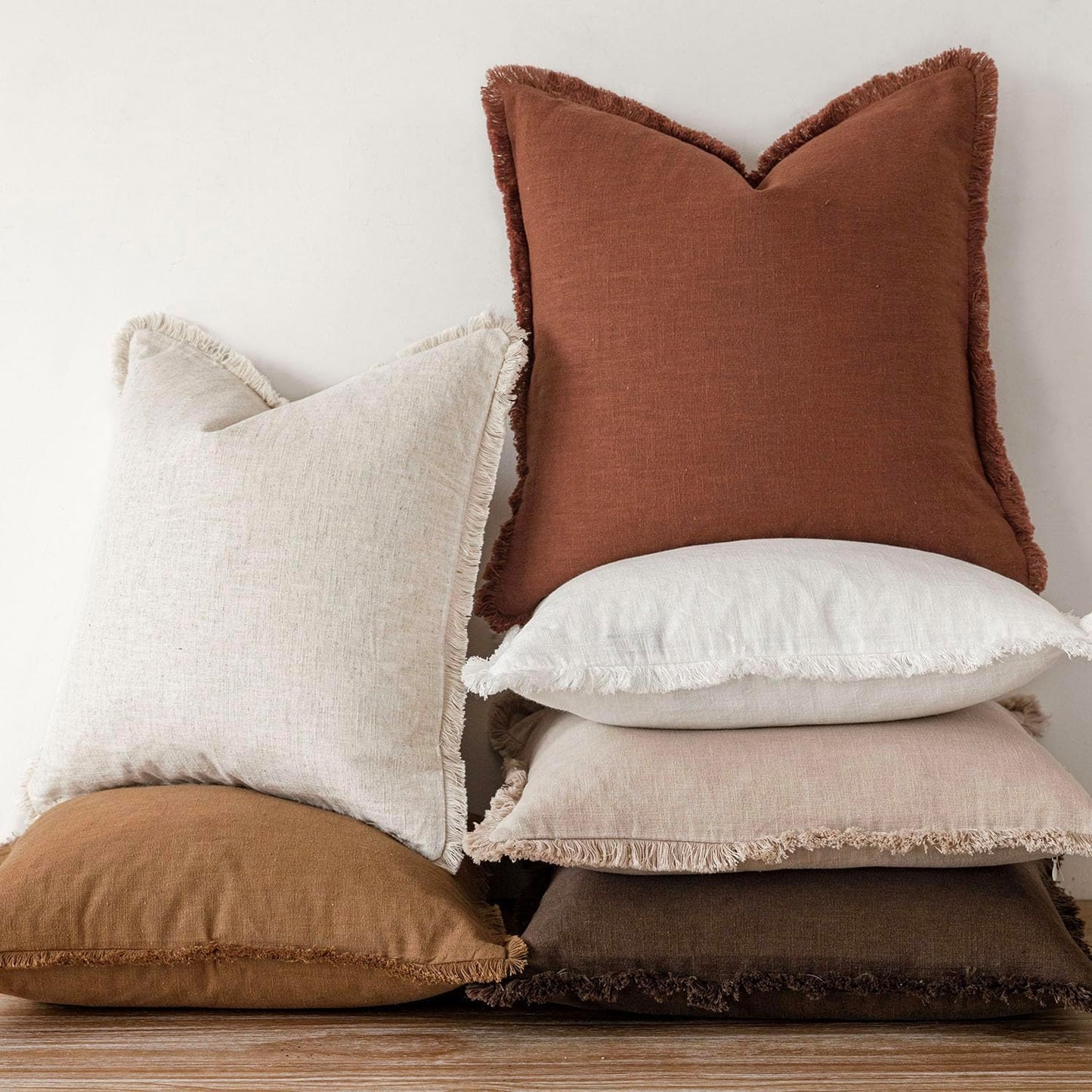 Foindtower Set of 2 Decorative Linen Fringe Lumbar Throw Pillow Covers Farmhouse Cushion Cover with Tassels Accent Pillowcase for Couch Sofa Bed Living Room Home Decor,12×20 Inch,Autumn Rust Orange