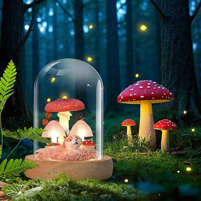 QUELIEN Mushroom Lamp,Mothers Day Mom Gifts for Mom,Light Up Mushroom in Glass Dome,Birthday Party Decorations,Ideal Birthday Gift,GirlfriendGift