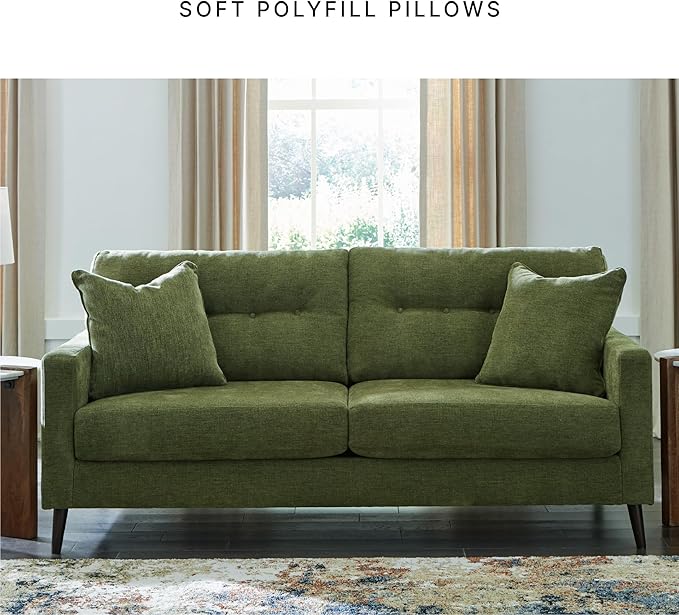 Signature Design by Ashley Bixler Mid-Century Modern Tufted Sofa with 2 Toss Pillows, Green