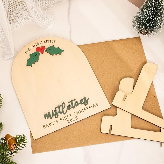 DIY Baby Footprint Keepsake Board, Personalized Baby’s First Christmas 2025, The Cutest Little Mistletoes Art, Nursery Footprint Decorative for Baby Shower Newborn Photoshoot Prop, Family Gifts