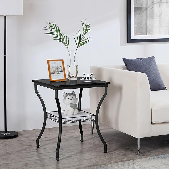 VECELO 3 Pieces Living Room Table Sets, Coffee and End Tables with Open Storage Shelves for Apartment, Home Office, Small Space, Easy Assembly, Black