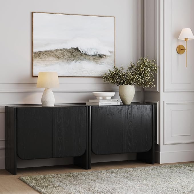 Nathan James Jacala Mid Century Modern Entryway Storage Cabinet with Doors, Living Room Accent Cabinet with Wood Frame, Black Oak Set of 2