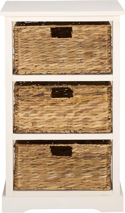 SAFAVIEH Home Collection – Halle Ivory 3-Drawer Basket Storage Side Table, Coastal Accent Design, Fully Assembled (AMH5738K)