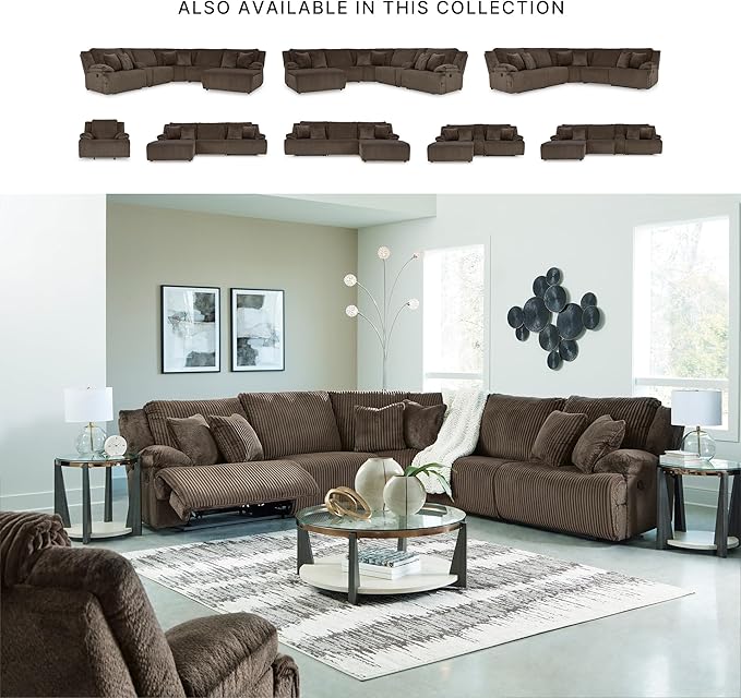 Signature Design by Ashley Top Tier Modern 5-Piece Reclining Sectional with Armrest and Throw Pillows, Dark Brown