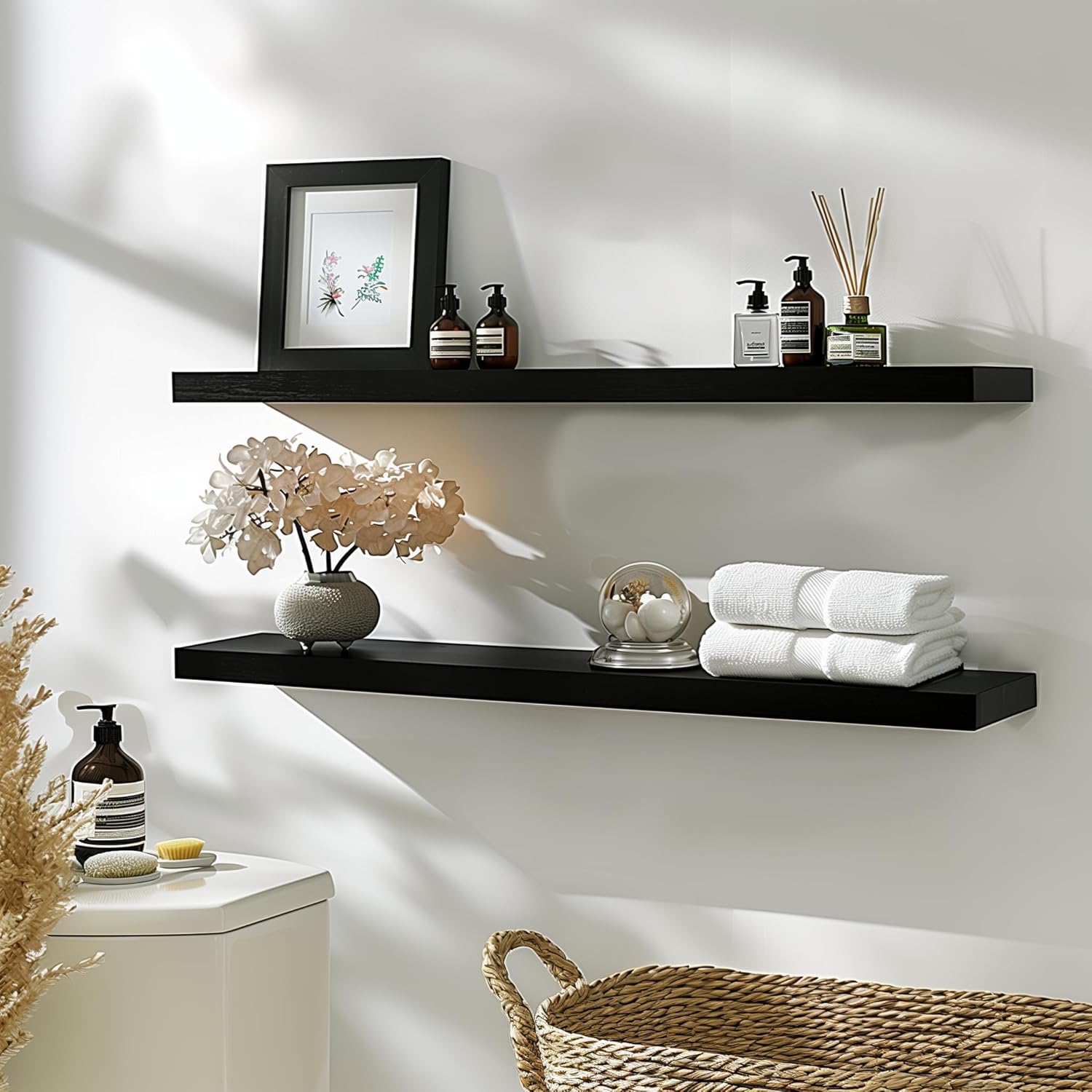 48 Inch Floating Shelves for Wall Rustic Black Wood Wall Shelves for Bedroom Set of 4 - Décor Diaries
