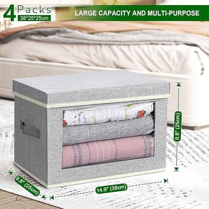 Storage Baskets, 4 Packs Large Storage Bins with Lids Window, Large Fabric Storage Baskets Bins for shelves