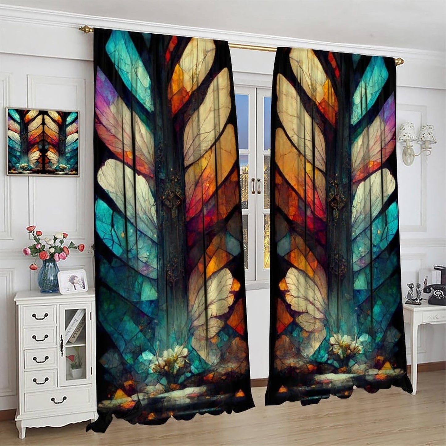 Stained Glass Curtains,Vintage Magical Colorful Abstract Art Home Decor Drapes for Bedroom Living Room Kitchen Window Treatment 2 Panels Set Total Size 52" W X 84" L Inch