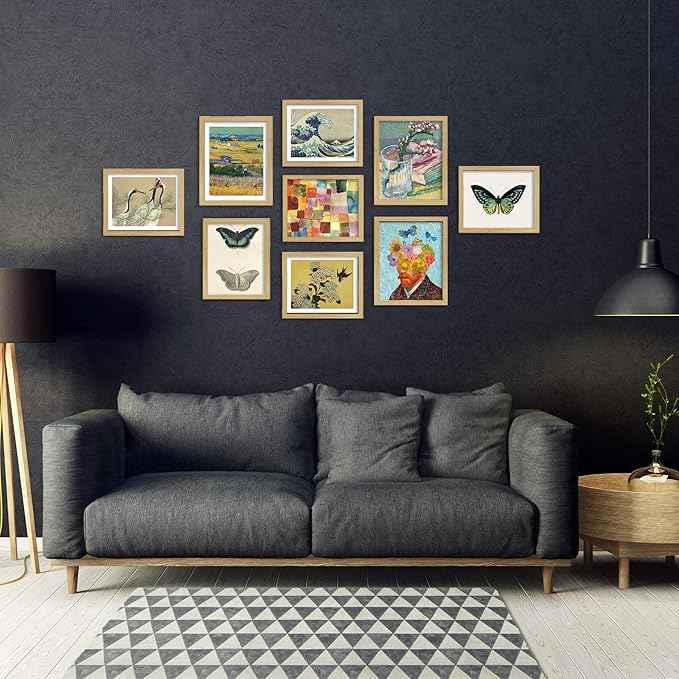18PCS Vintage Eclectic Wall Art, Colorful Bohemian Gallery Wall Art, Retro Maximalist Decor Aesthetic, Funky Eclectic Gallery Wall Art Prints for Bedroom, Famous Artist Painting Pictures (with Beige Frame)