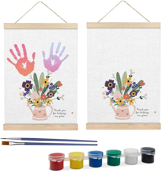 Handprint Flower Kit – 12x16 inches Flower Bouquet Handprint Art Kit with Acrylic Paints – DIY Family Keepsake Craft, Mother Daughter Activity, Mother's Day Birthday Gifts Fit for Mom, Grandma, BH02