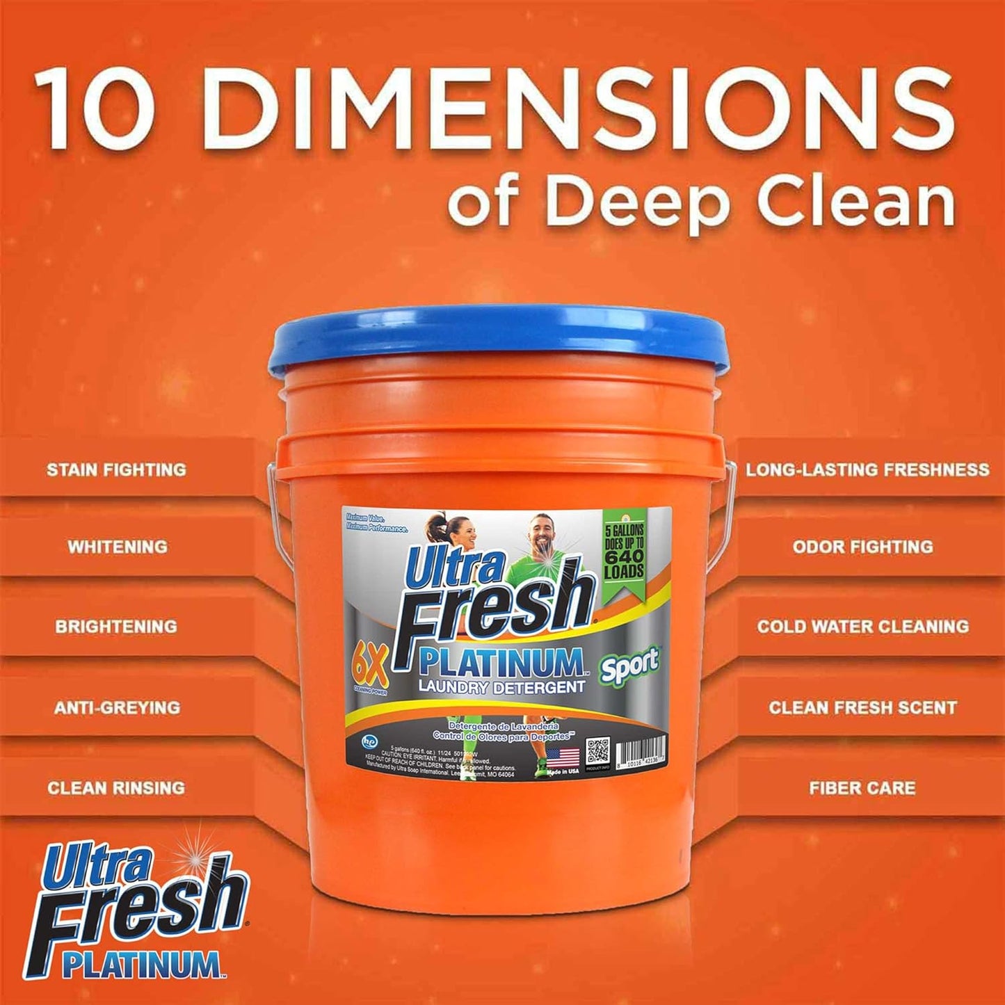 Ultra Fresh Liquid Laundry Detergent, 6X Platinum, 5 Gal, OXY Color Safe Bleach Alt™ - Household Cleaning Supplies and Accessories for Clothing and Fabric Items