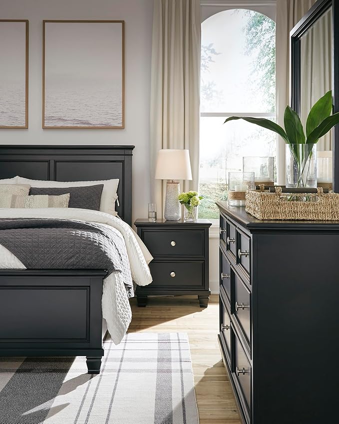 Signature Design by Ashley Lanolee Classic 2 Drawer Nightstand for Bedroom, 26.75" Tall, Black