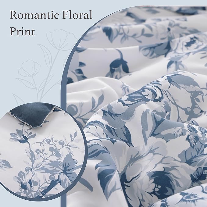 Oversized Queen Comforter Set -7 Pieces Floral Rain Washed Bedding Set for All Seasons, Bed in a Bag with Botanical Flowers Comforter, Sheets, Pillowcases & Shams