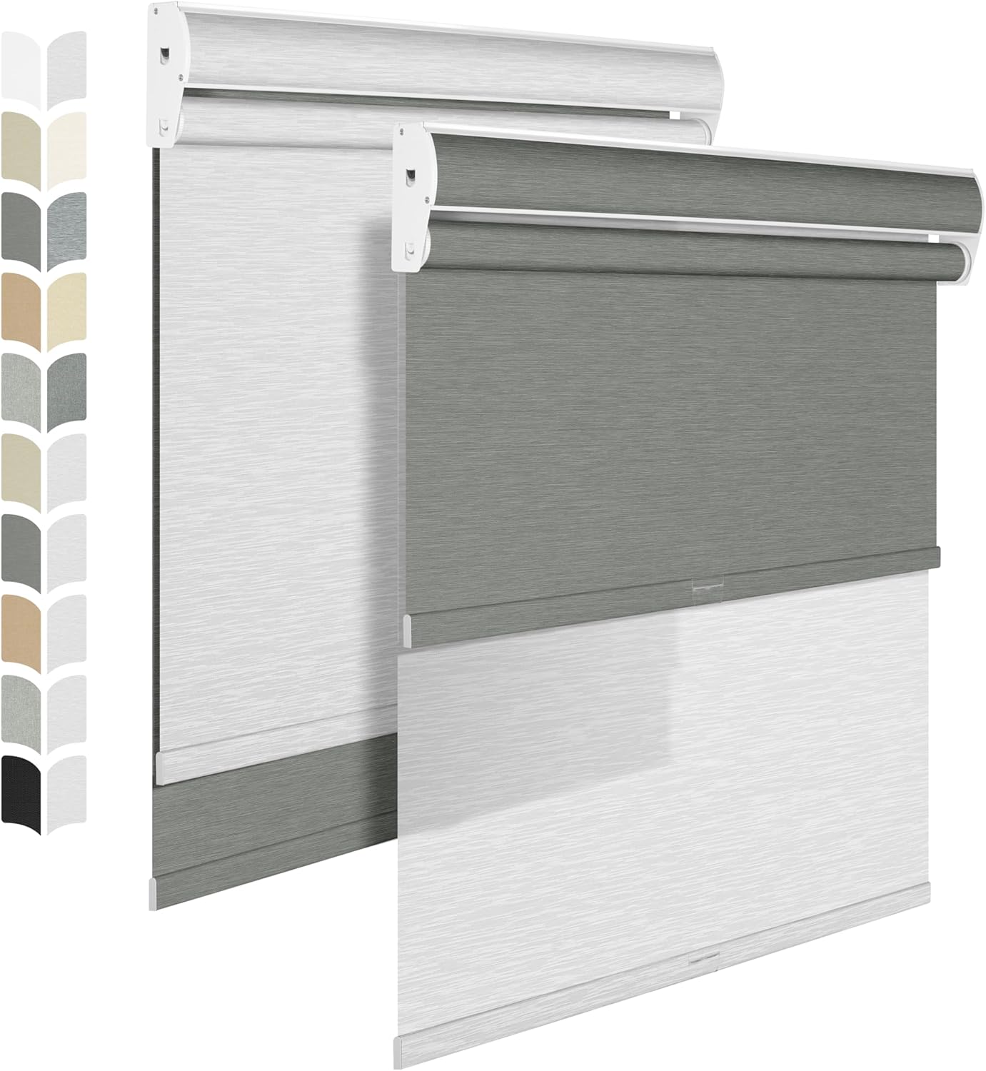 BERISSA Dual Roller Shades with Cassette Valance, Blackout and Light Filtering, Day and Night Shades for Home Office Door. Grey and White. 30 W x 48" H