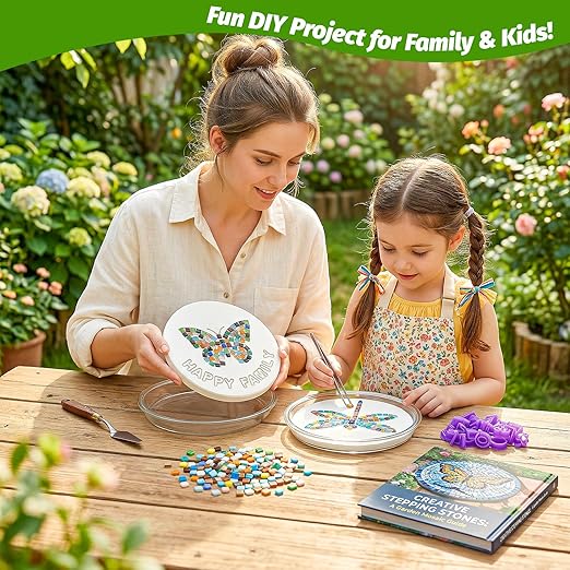 U0U 10PCS Stepping Stone Kit Includes Round Cement Molds, Mosaic Tiles and Carving Tools,DIY Garden Stepping Stone kit for Kids,Family,Outdoor Walkways Pavement Decoration (Transparent, 10inch)
