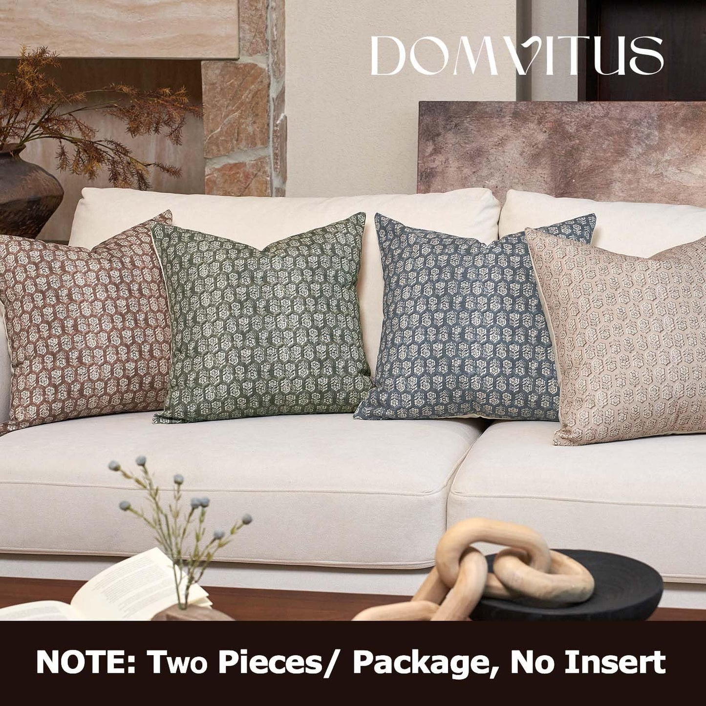 DOMVITUS Floral Pillow Covers Set of 2, Throw Pillow Covers 20x20, Floral Print Neutral Accent Decorative Pillow Covers for Living Room, Bed, Cloud Cream