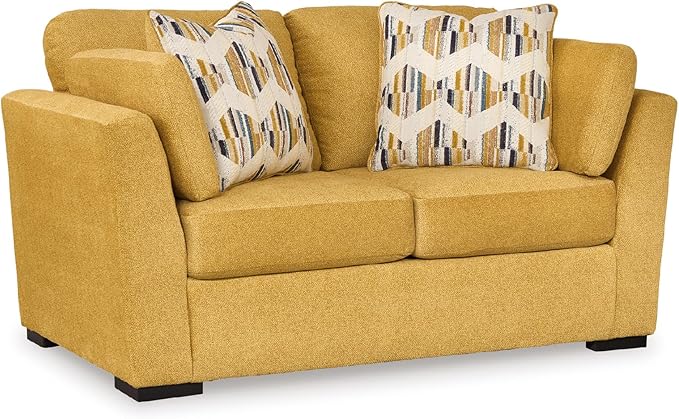 Signature Design by Ashley Keerwick Scandinavian Loveseat with 4 Toss Pillows, Yellow