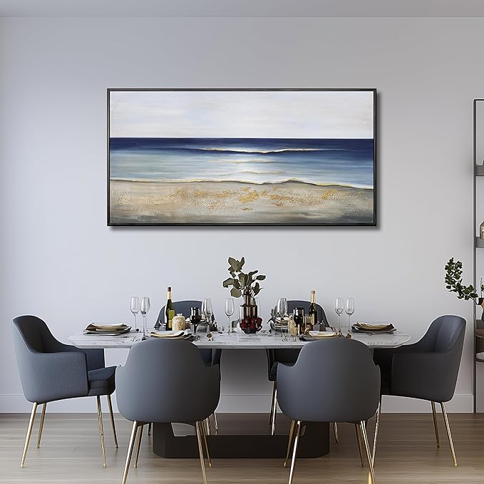 Yuaxker Ocean Wall Art Blue Wall Decor Trendy Framed Canvas Painting Modern Unique Artwork for Living Room Bedroom Dining Room Office Home Decor 20x40 Inch