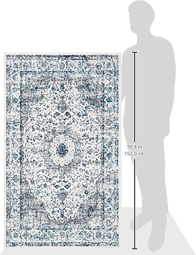 SAFAVIEH Area Rug 3x5 - Evoke Collection - Ivory & Grey, Shabby Chic Oriental Medallion Design, Non-Shedding & Easy to Clean, Ideal for Living Room, Bedroom, Dining Space (EVK220D)