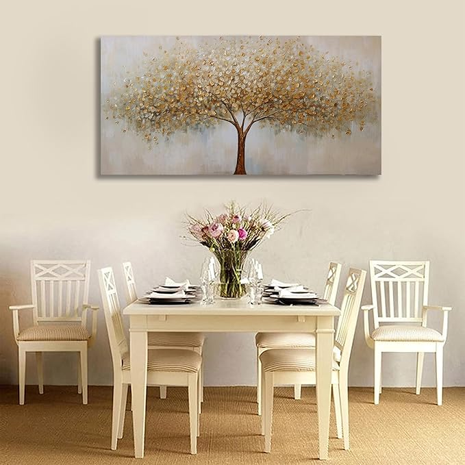 VHMING Abstract Wall Art Gold Tree of Life Artwork Canvas Painting Textured Tree Pictures Wall Decor for Living Room Bedroom Dining Room Home Office Decor 20"x40"