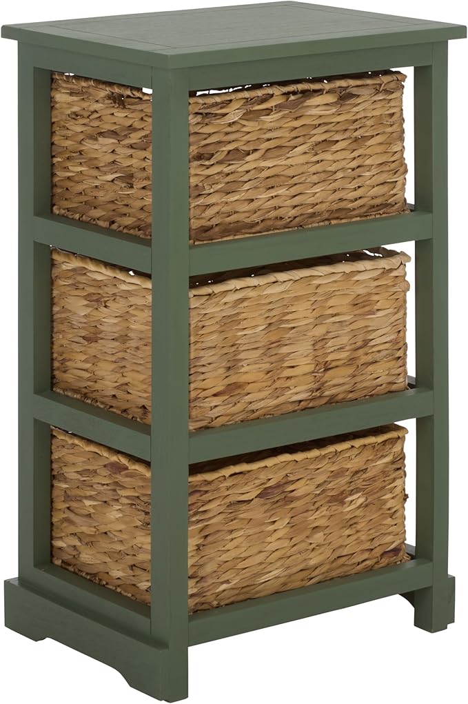 SAFAVIEH Home Collection – Halle Dusty Green 3-Drawer Basket Storage Side Table, Coastal Accent Design, Fully Assembled (AMH5738J)