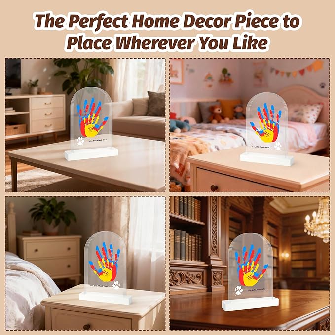 Family Handprint Kit, DIY Baby Hand and Footprint Handmade Keepsake Kit, Family Gifts with 5 Non-Toxic Baby-Safe Paint, Ideas Gift for New Parents, Father's Day, Mother's Day (4 Pages Acrylic Boards)
