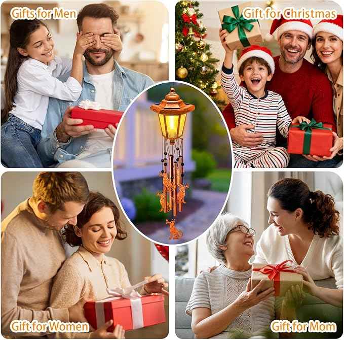 Large Solar Dog Wind Chimes, Gifts for Women Mom Grandma Wife Sister Daughter Neighbor Nana, Classic Bronze Wind Chimes With Wind Catcher, Solar Decor Lights For Outdoor Garden Patio Yard Porch Window