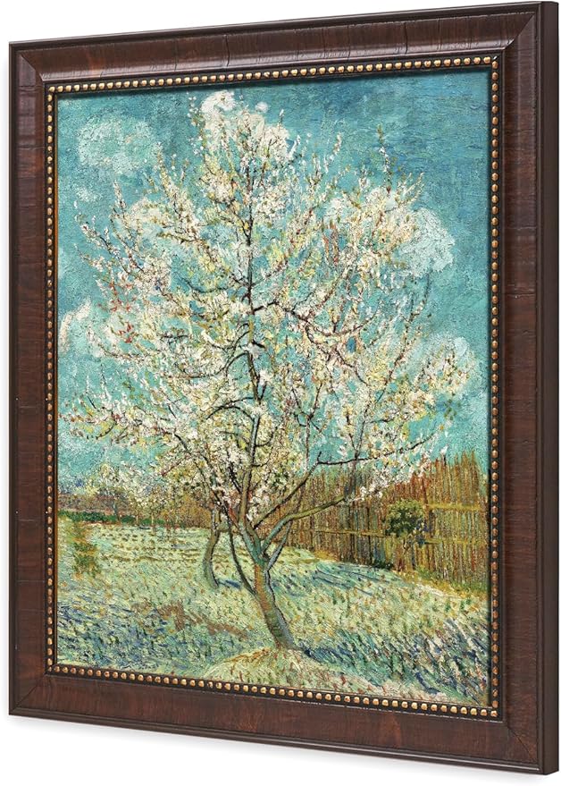 DECORARTS - Vincent Van Gogh The Pink Peach Tree Framed Wall Art, Giclee Print with Antique Brown Frame for Living Room Decor, Picture Size 16x20 Total 19x23 Made in USA