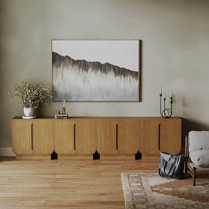 Nathan James Joey Mid Century Modern Storage Cabinet, Arched Accent Cabinet with Rounded Bottom Edges and Integrated Door Pull Cutouts, Light Brown Set of 4