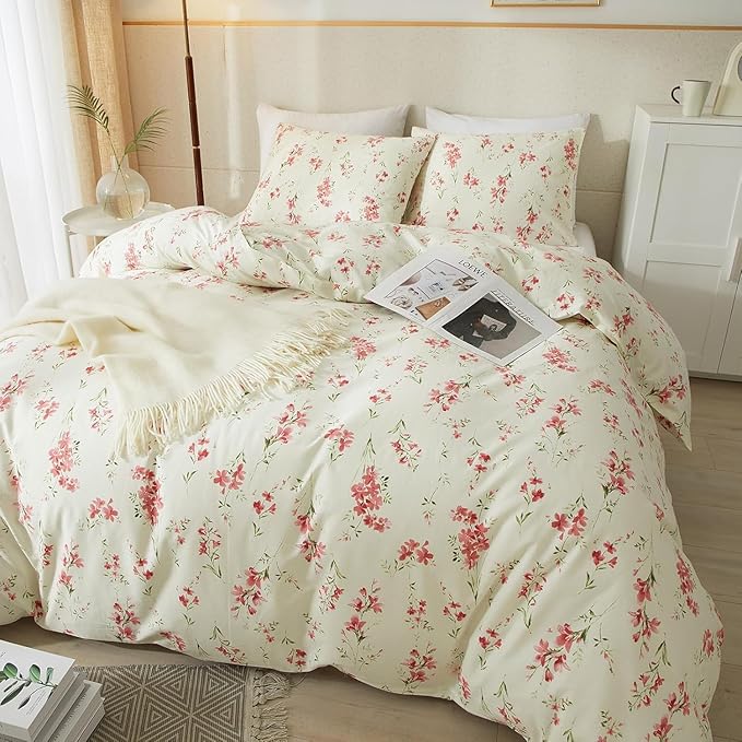 Girls Pink Floral Comforter Set Twin XL Boho Garden Floral Bedding Comforter Set Fluffy Soft Microfiber Flowers Comforter with 2 Pillowcases Chic Vintage Botanical Comforter Set All Season Twin XL